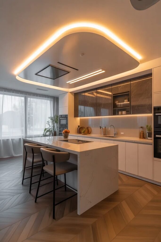 contemporary kitchen ceiling design floating glow