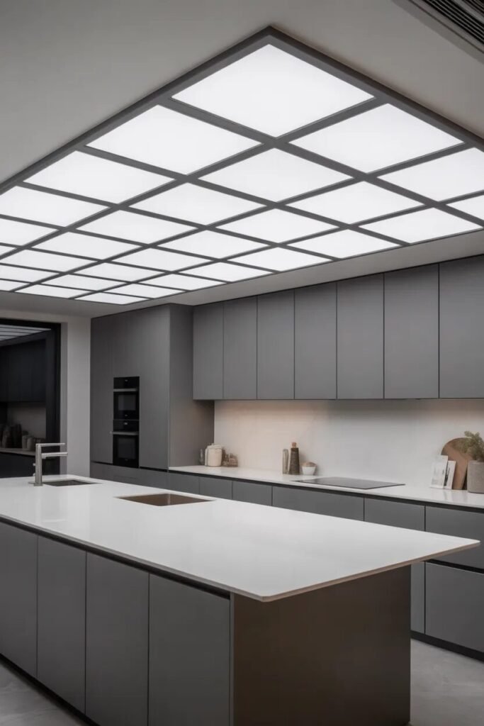 contemporary kitchen ceiling design LED grid