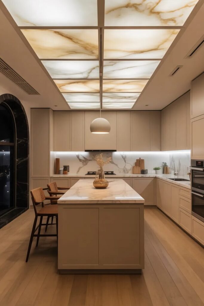 contemporary kitchen ceiling design marble glow