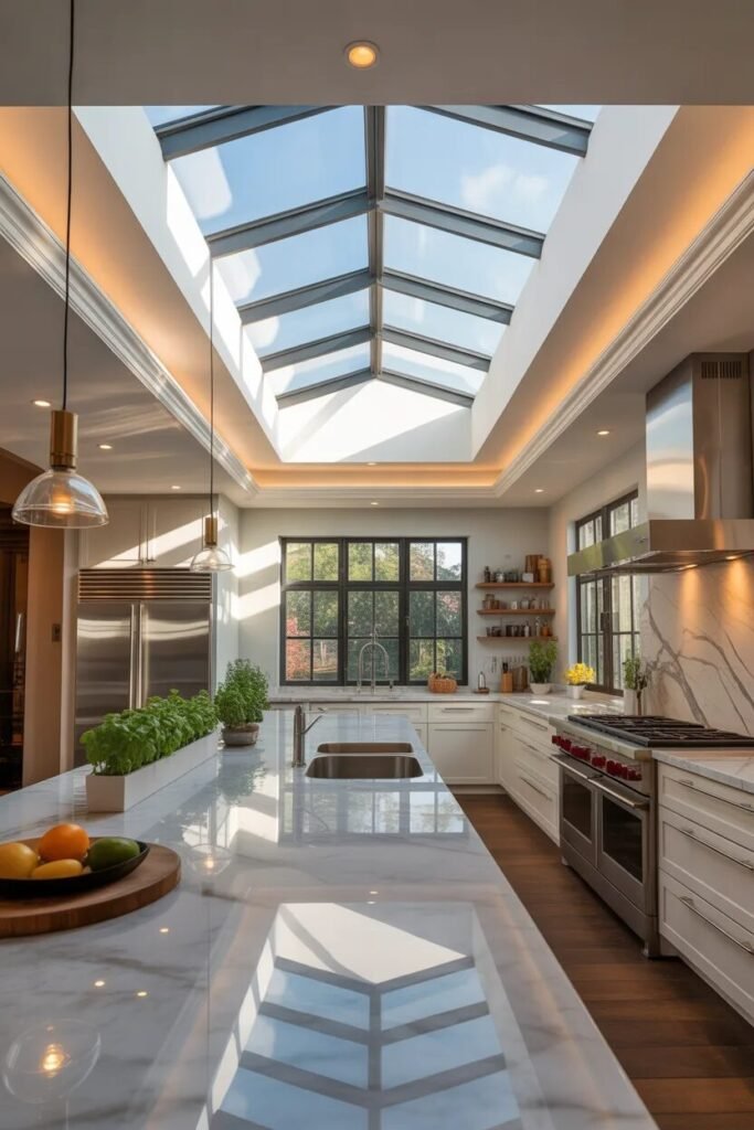 contemporary kitchen ceiling design skylight
