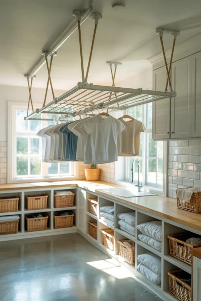 laundry room organization ideas ceiling rack