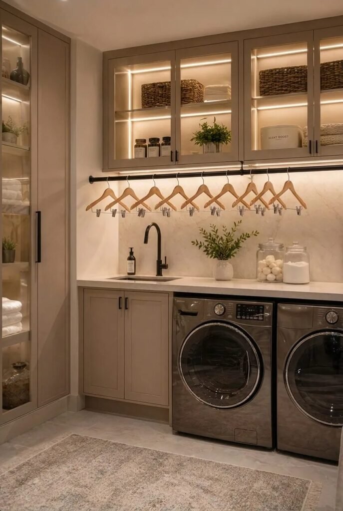 laundry room organization ideas glass cabinets