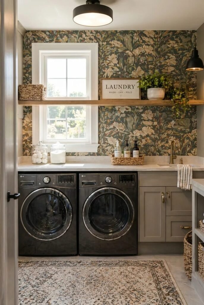laundry room organization ideas accent wall