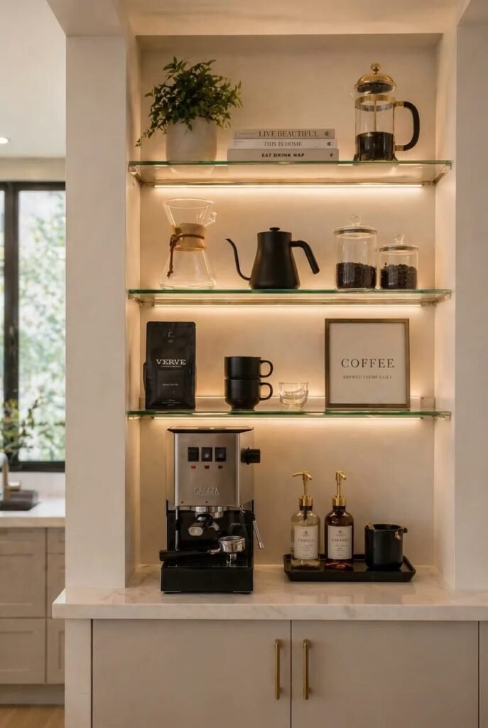 24 jaw dropping coffee bar ideas glass shelves