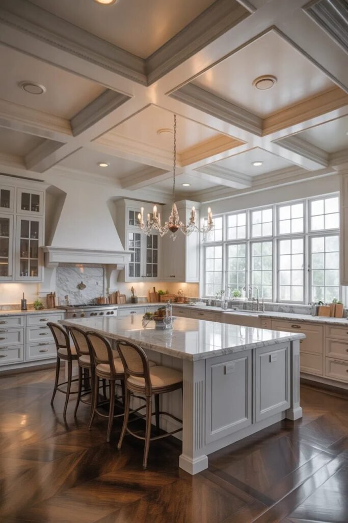 coffered modern luxury kitchen ceiling design