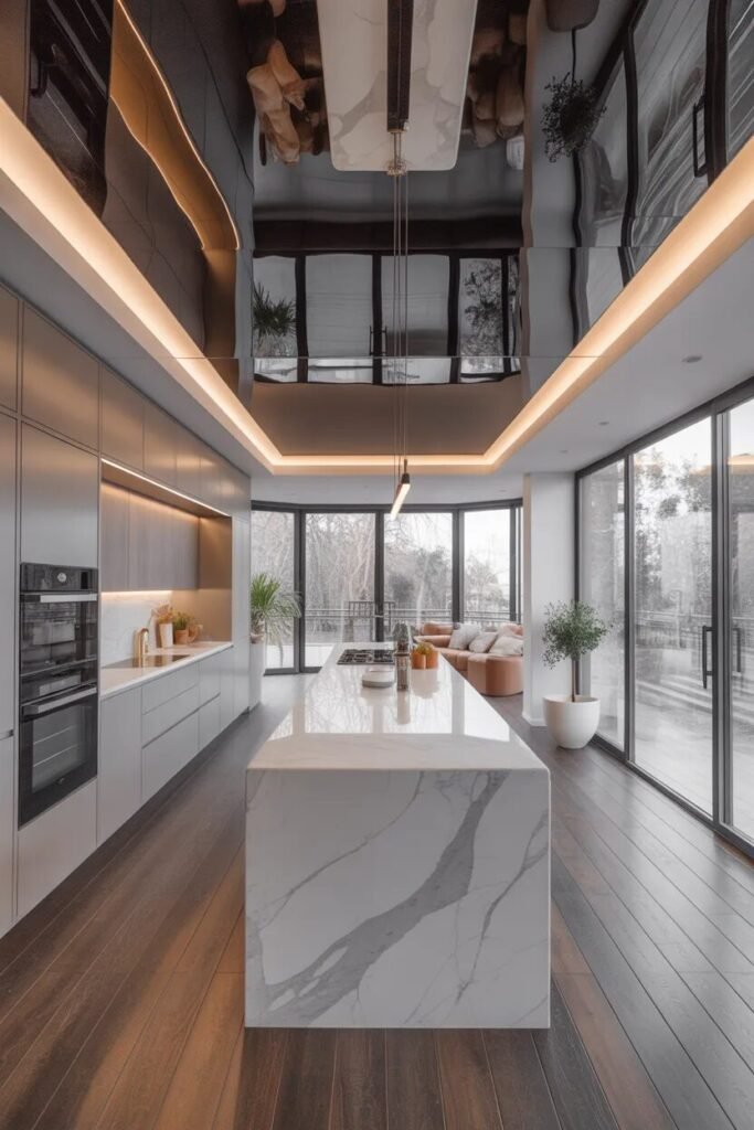 glossy modern luxury kitchen ceiling design