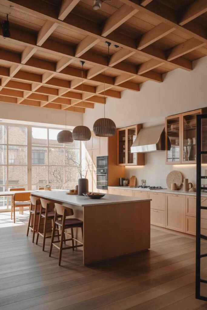 wooden modern luxury kitchen ceiling design