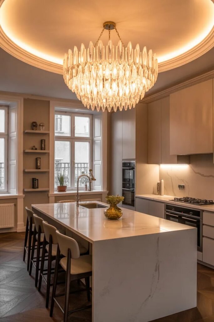 chandelier modern luxury kitchen ceiling design
