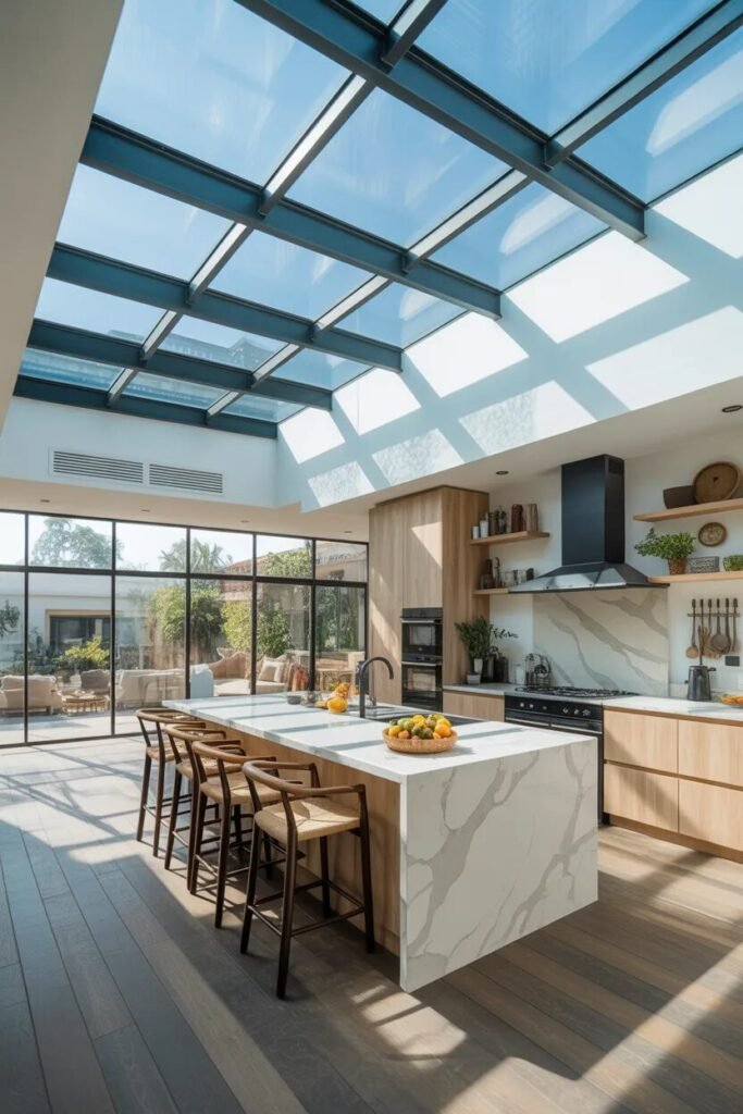 glass modern luxury kitchen ceiling design