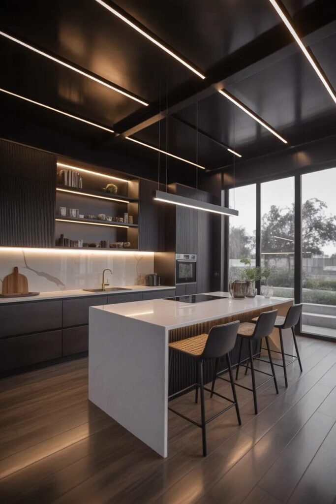 black modern luxury kitchen ceiling design