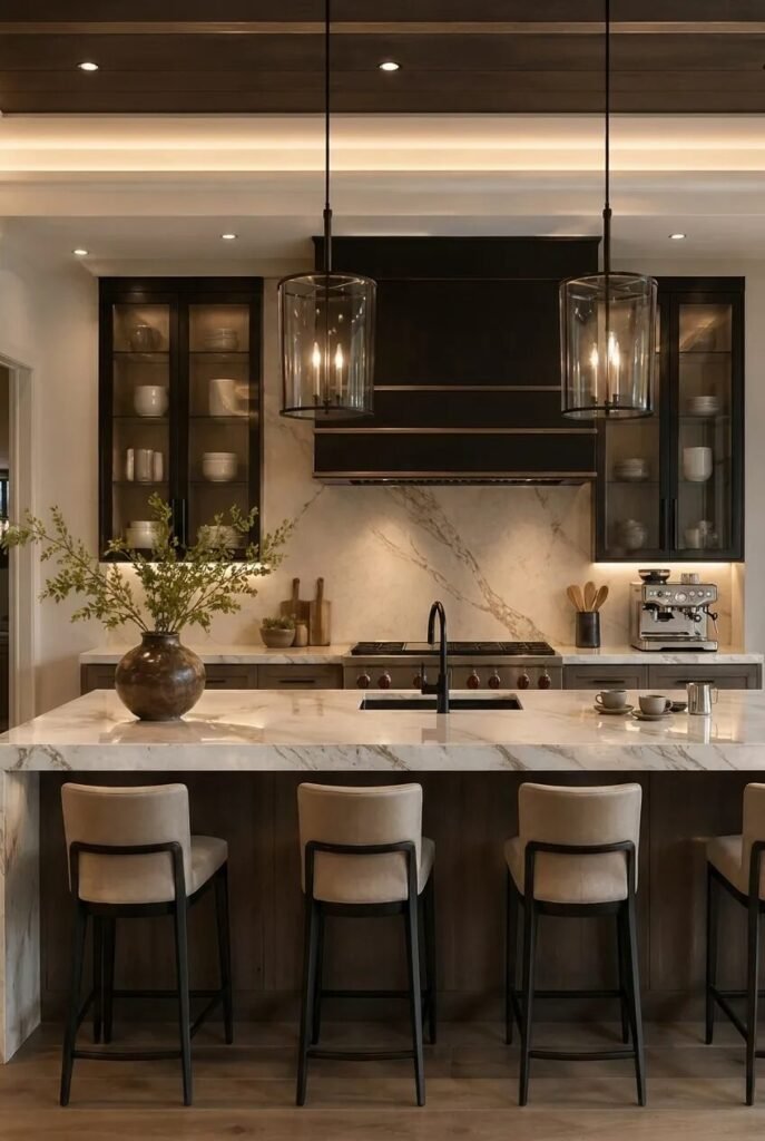 layered modern luxury kitchen ceiling design