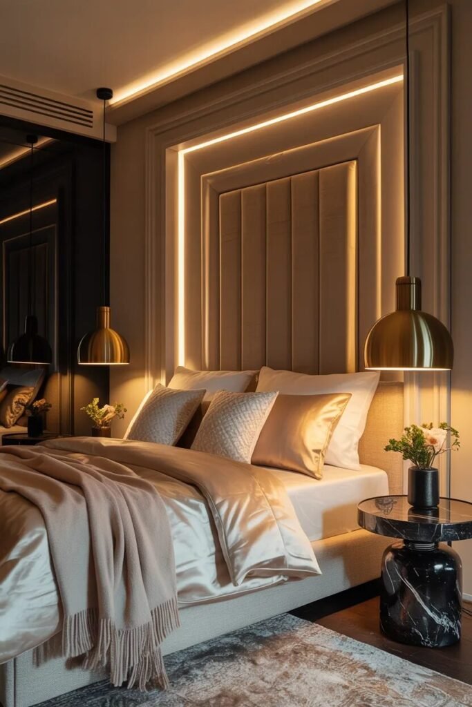 stylish small bedroom ideas layered lighting