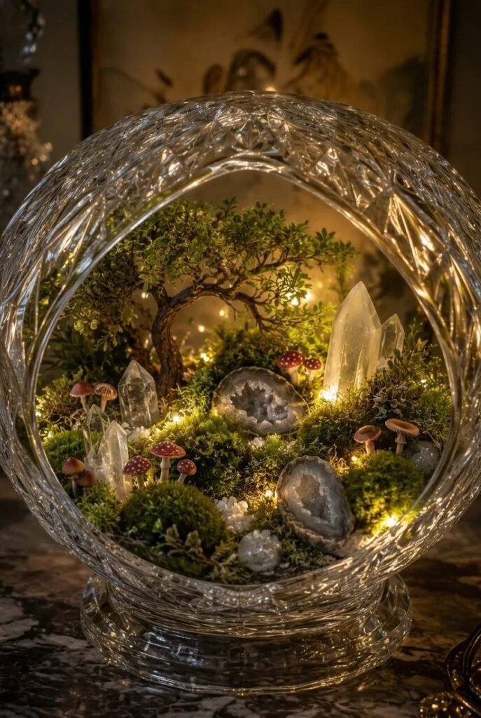 20 fairy garden ideas crystal terrarium