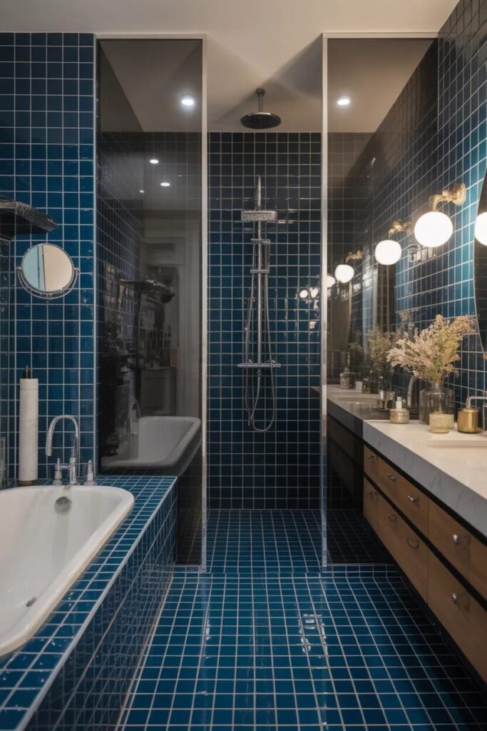 glossy navy bathroom ideas modern
