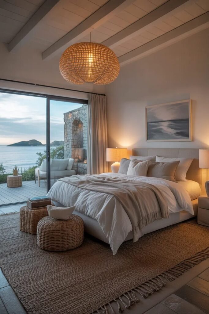 Fireplace beach theme bedroom ideas
