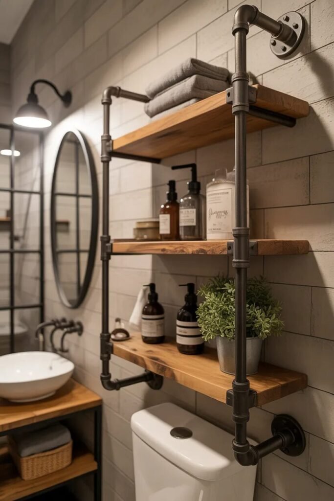 17 bathroom wall decor ideas pipe shelves