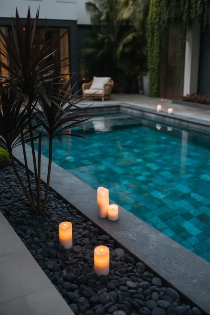 black pebble unique pool landscaping ideas