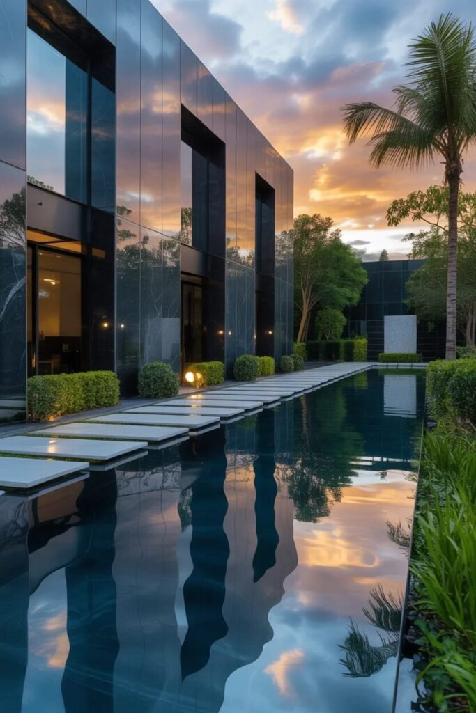 reflective unique pool landscaping ideas