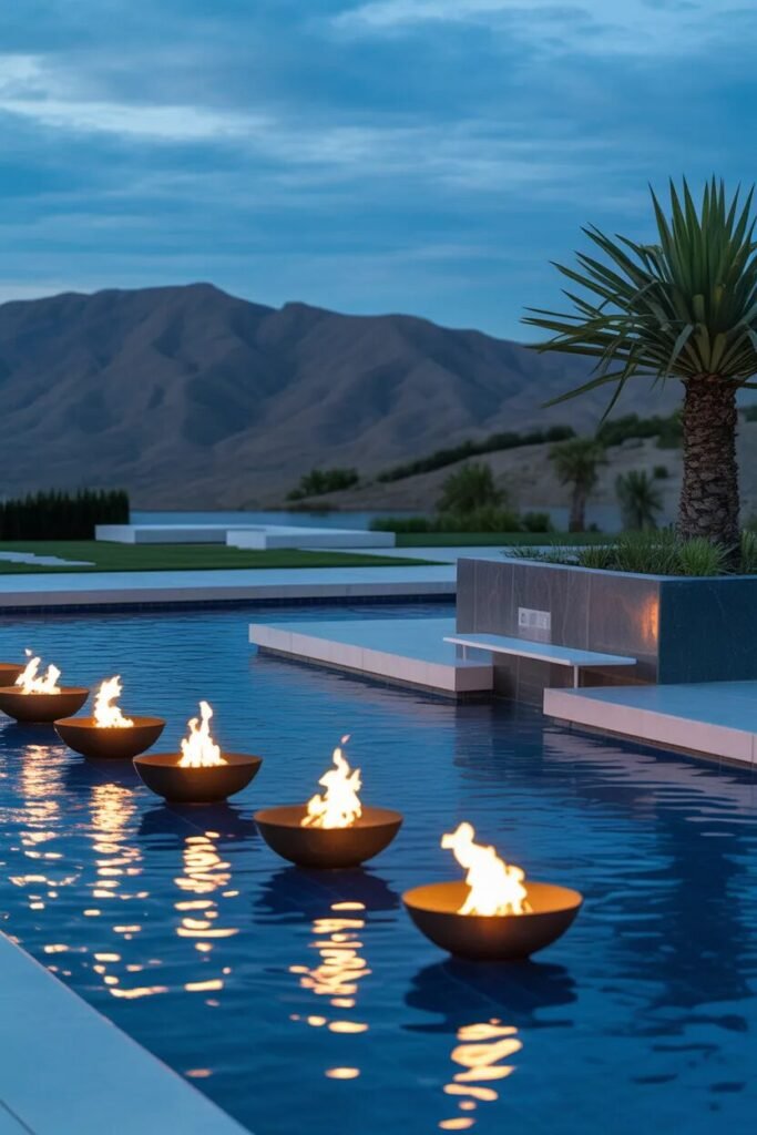 fire bowl unique pool landscaping ideas