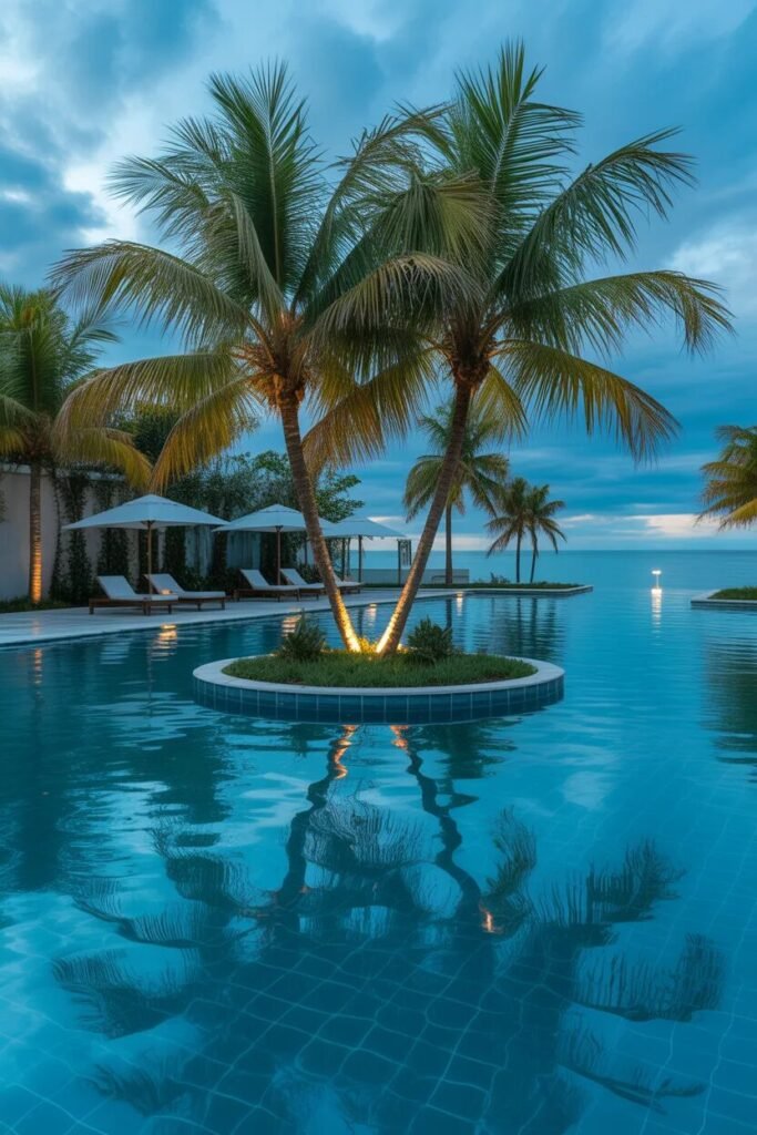island unique pool landscaping ideas