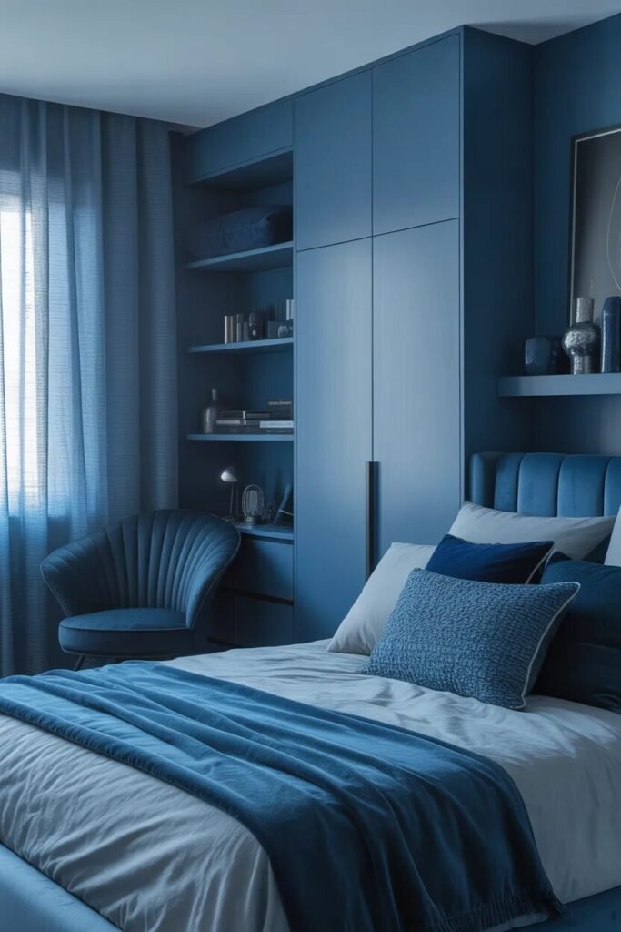 monochrome blue bedroom ideas furniture