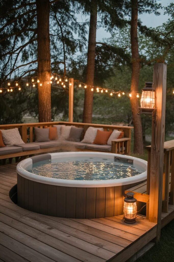 rustic backyard hot tub design