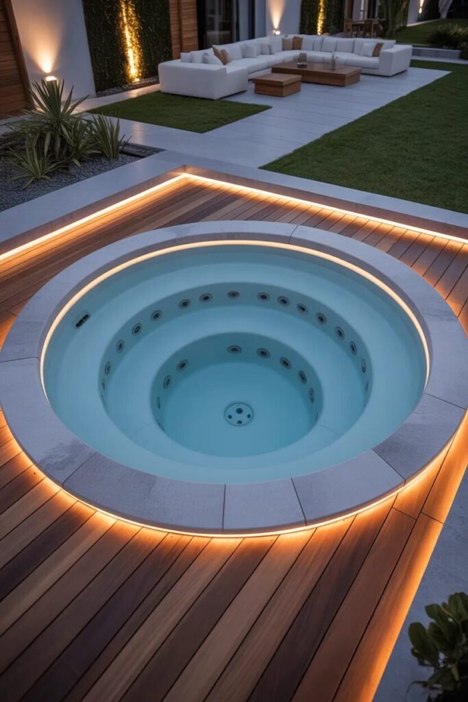 sunken backyard hot tub design