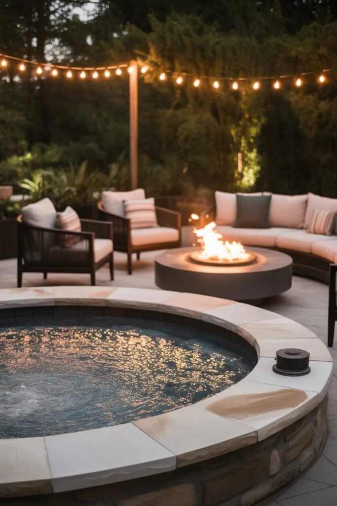 fire pit backyard hot tub design