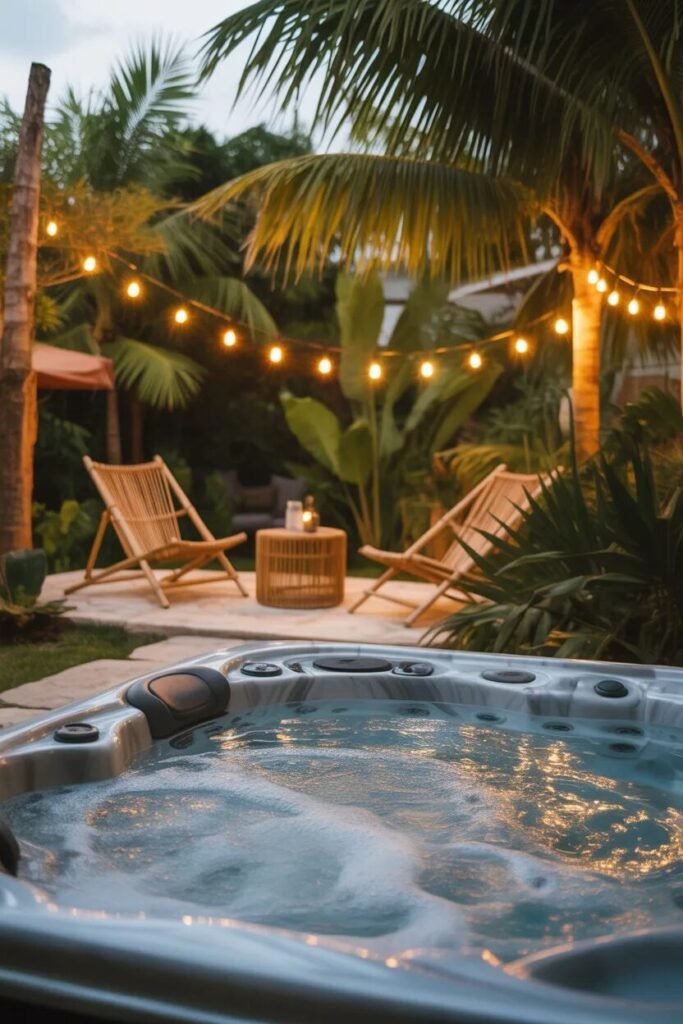 tropical backyard hot tub design