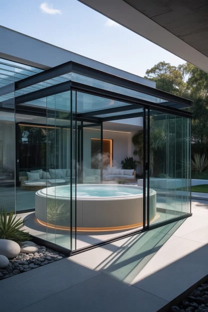  enclosed backyard hot tub design