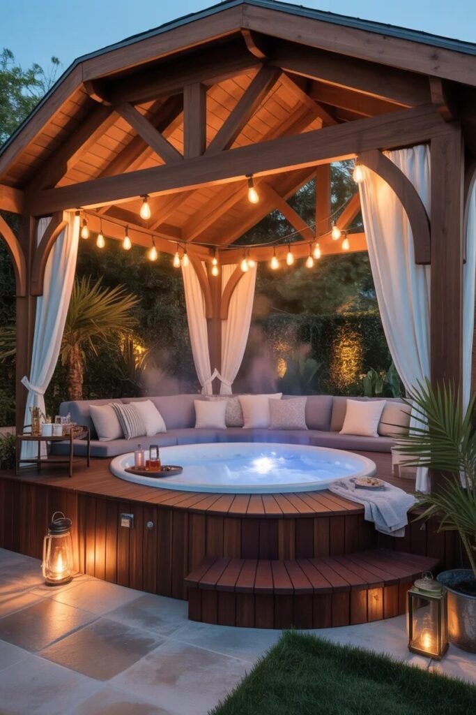 covered backyard hot tub design