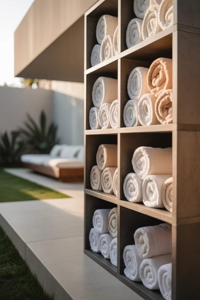 cubby pool towel storage ideas