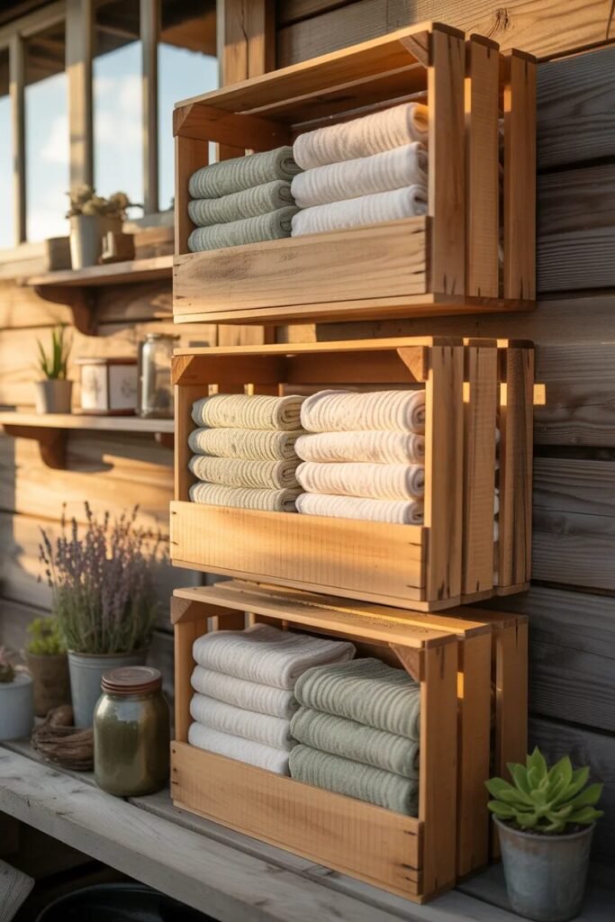 crate pool towel storage ideas