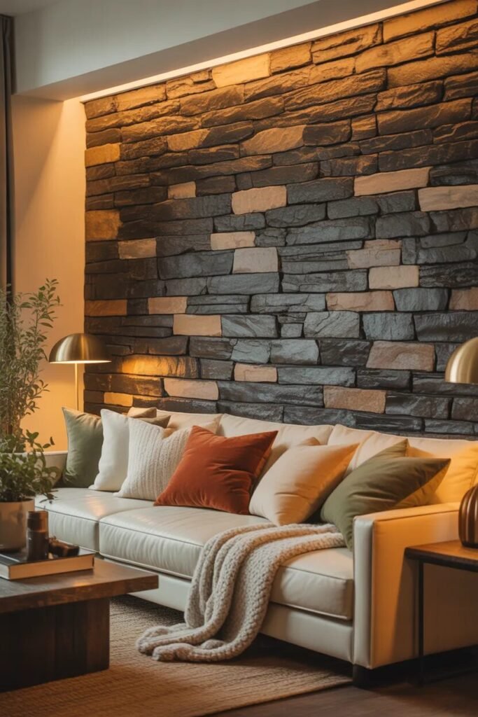 stone living room wall decor ideas
