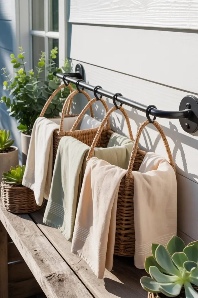 basket pool towel storage ideas