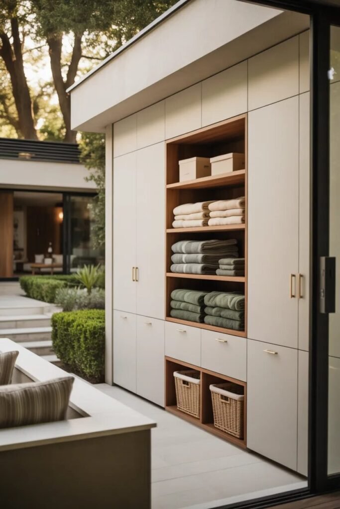 built-in pool towel storage ideas