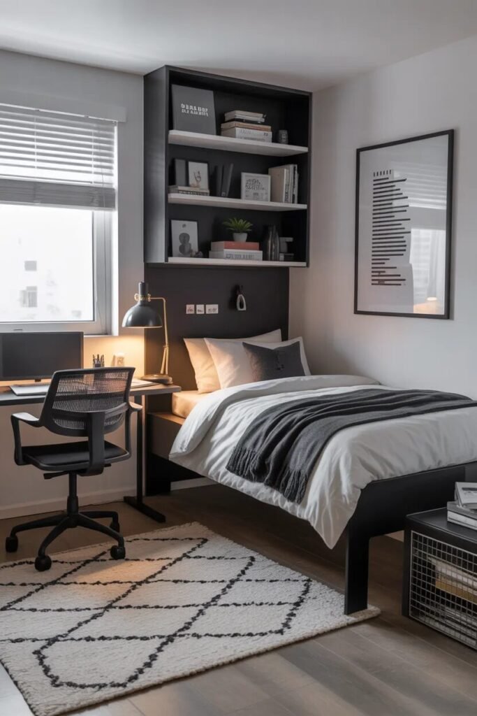 minimalist boys dorm room design