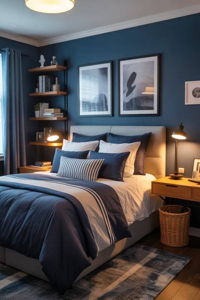 navy boys dorm room design