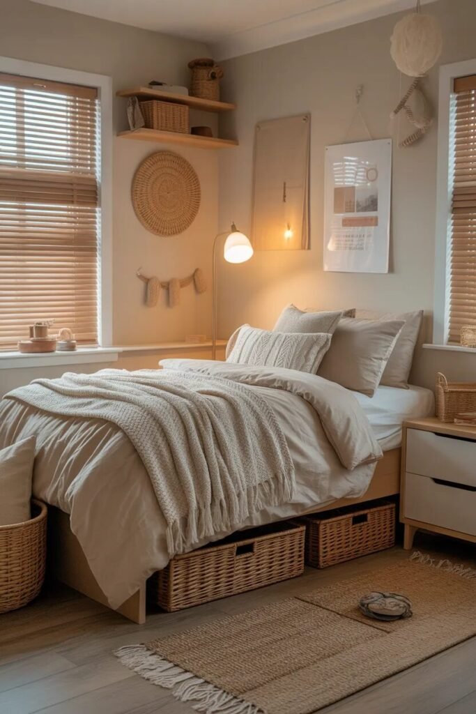 neutral boys dorm room design