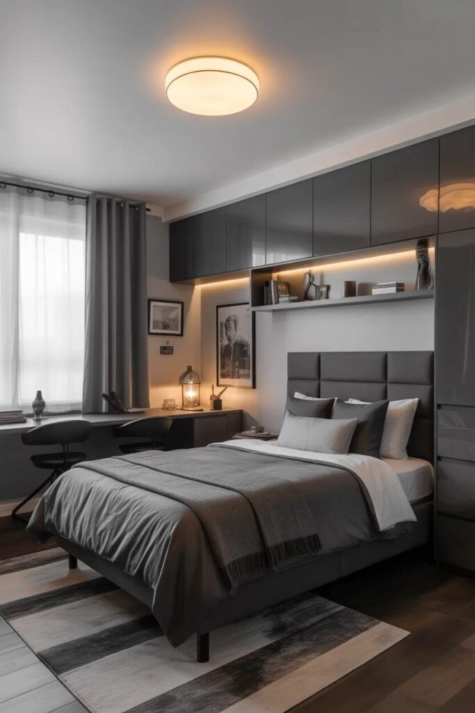 gray boys dorm room design