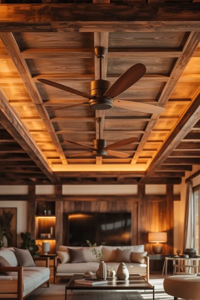 double fan false ceiling design ideas wood luxury style