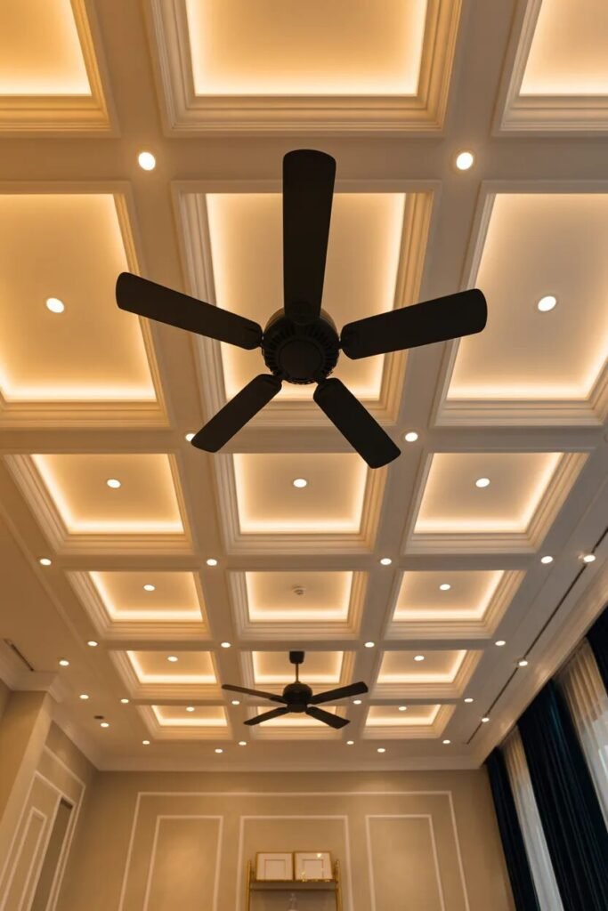 double fan false ceiling design ideas coffered elegance