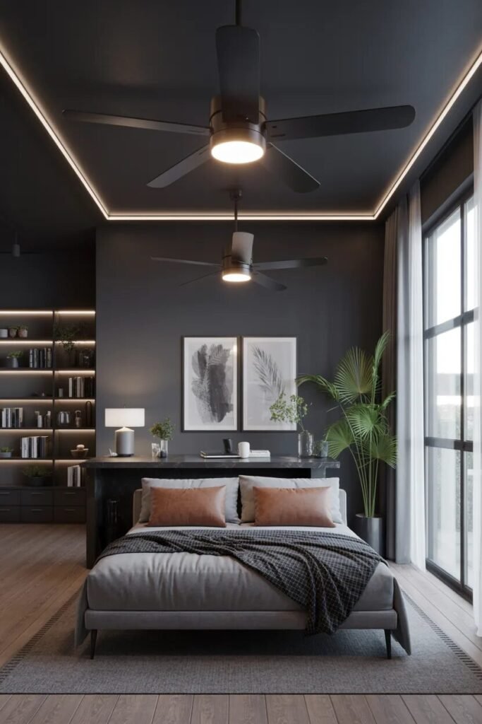 double fan false ceiling design ideas matte black modern