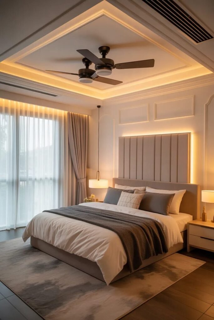 double fan false ceiling design ideas luxury bedroom