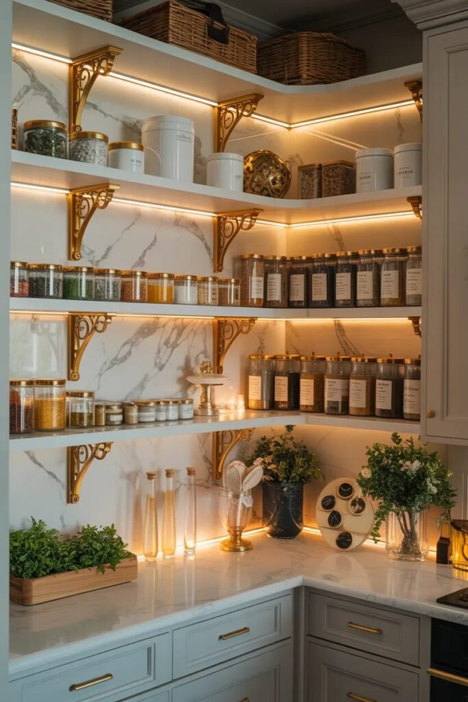 gold pantry shelving ideas luxury