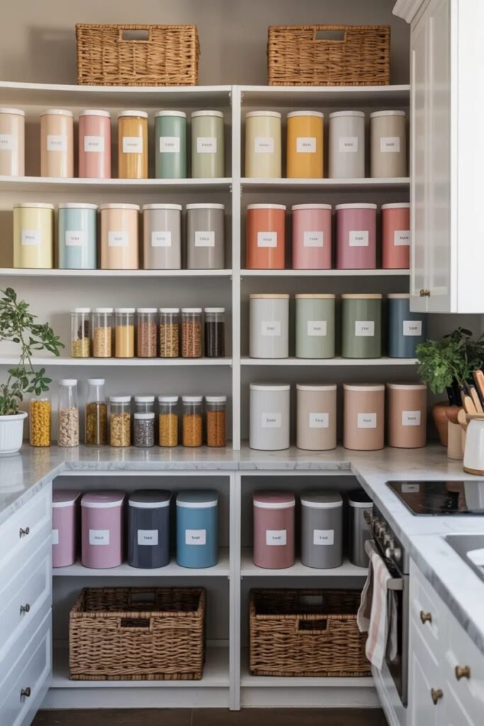 organized pantry shelving ideas colors