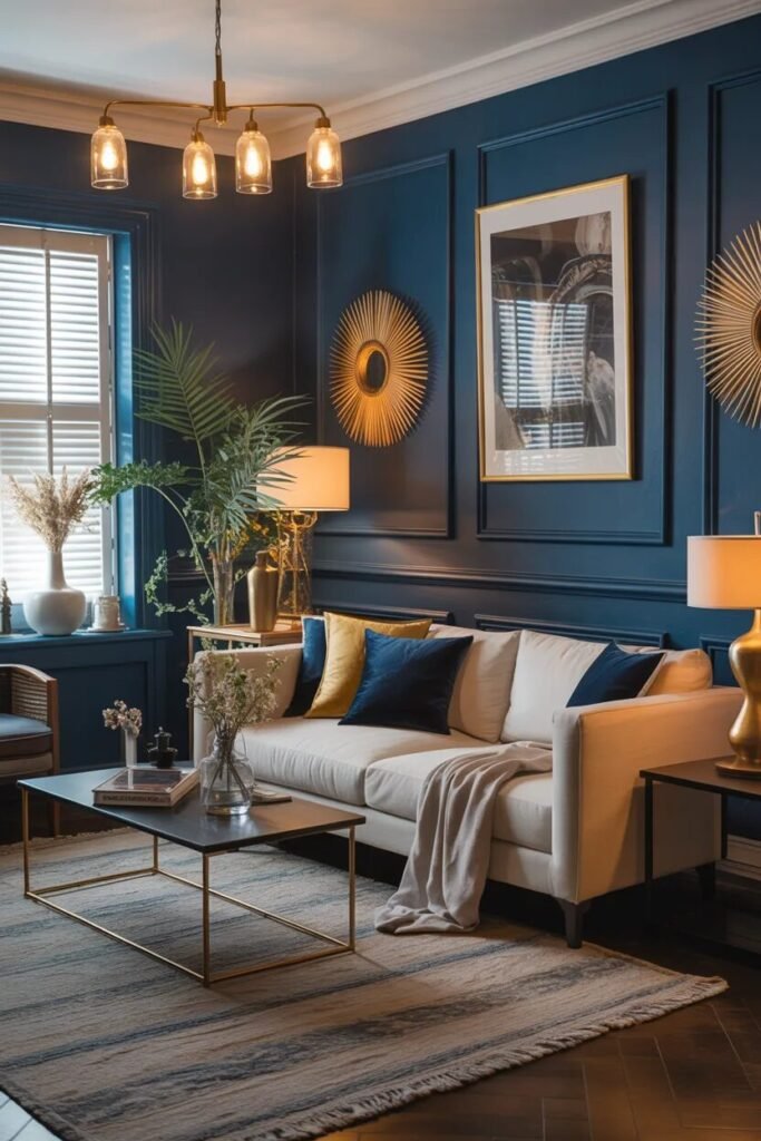 Moody living room design 8 moody living room design navy blue