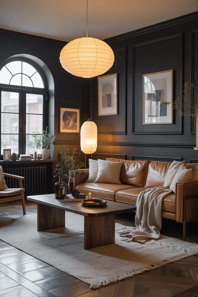 Moody living room design 9 moody living room design wood accents