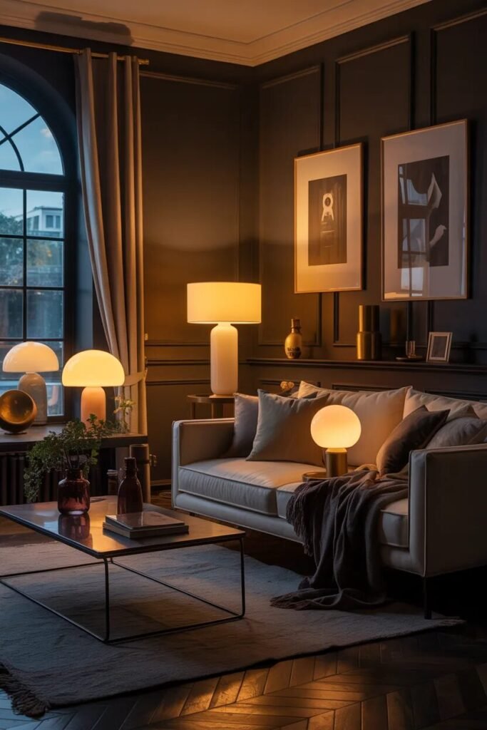 Moody living room design 10 moody living room design warm lighting