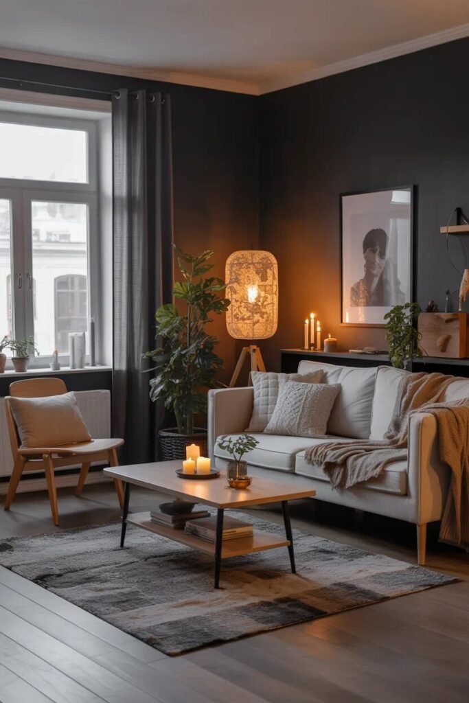Moody living room design 15 moody living room design Scandinavian style